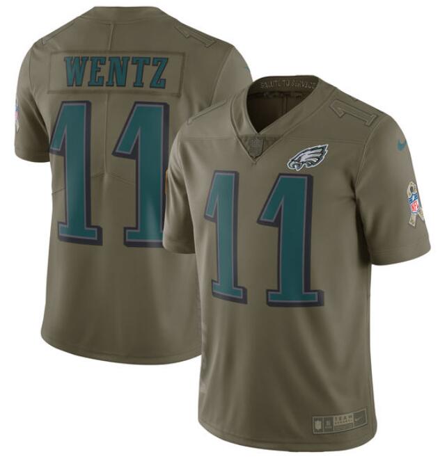 Men's Philadelphia Eagles Customized Olive Salute To Service Limited Stitched Football Jersey